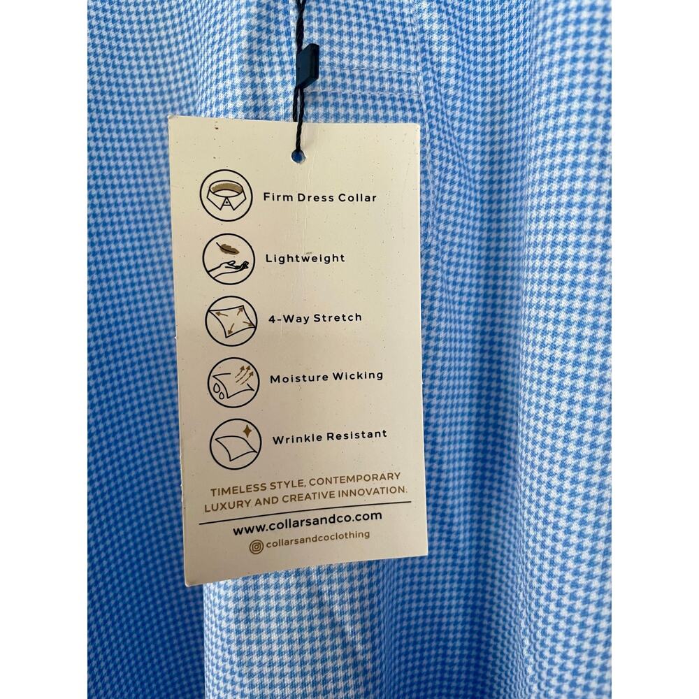 Collars and Co Polo Shirt Semi Spread Collar Blue Houndstooth Size XL NEW - Picture 7 of 10